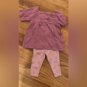 Rabbit Bear Mauve Textured Baby Top and Pink Leggings Set